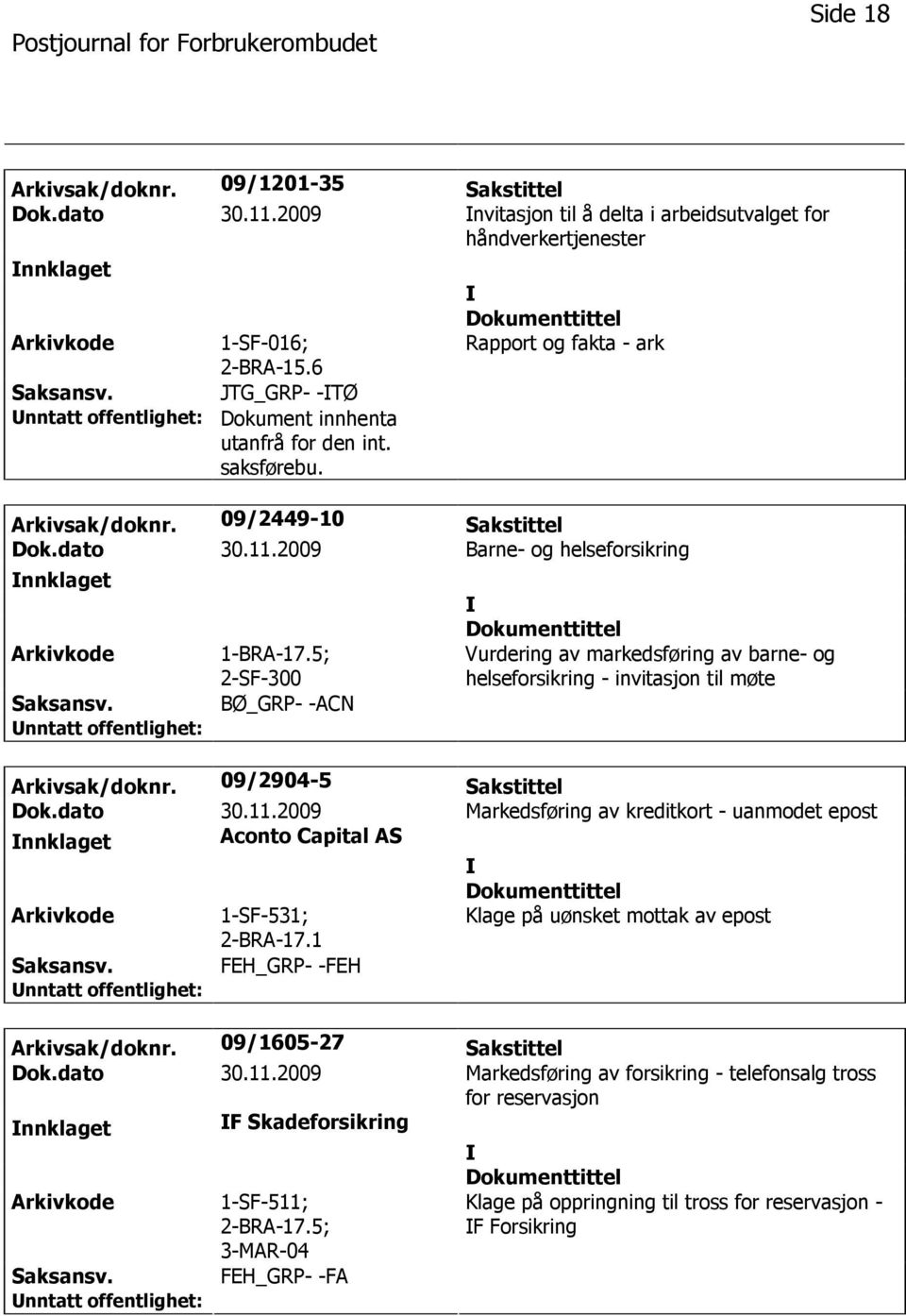 5; 2-SF-300 BØ_GRP- -ACN Vurdering av markedsføring av barne- og helseforsikring - invitasjon til møte Arkivsak/doknr. 09/2904-5 Sakstittel Dok.dato 30.11.