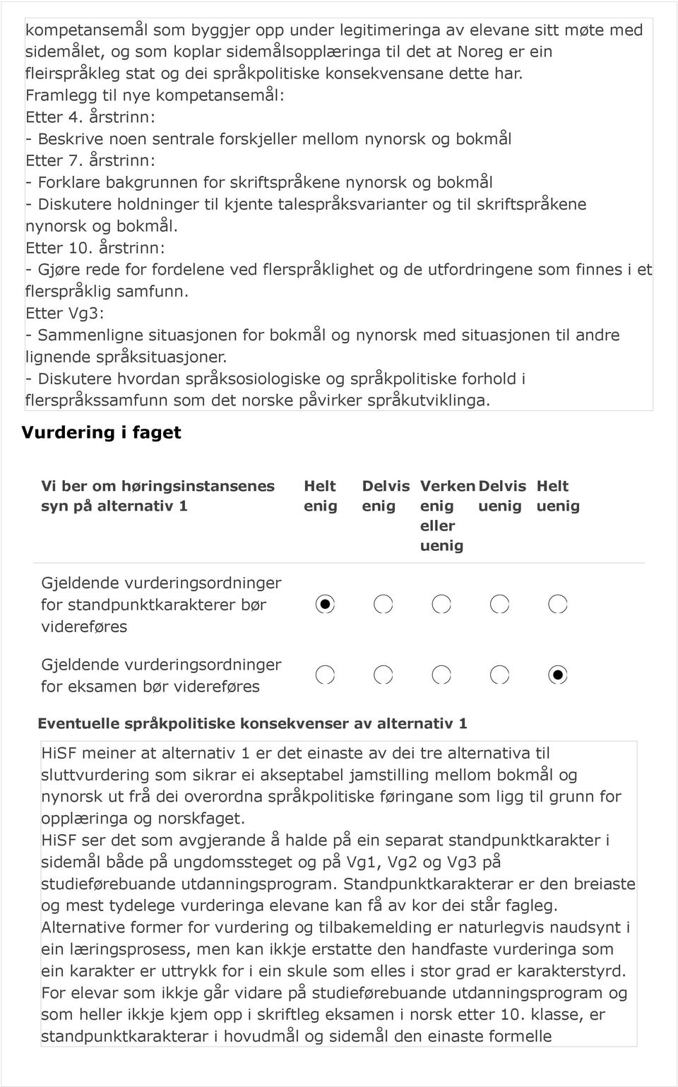 årstrinn: - Forklare bakgrunnen for skriftspråkene nynorsk og bokmål - Diskutere holdninger til kjente talespråksvarianter og til skriftspråkene nynorsk og bokmål. Etter 10.