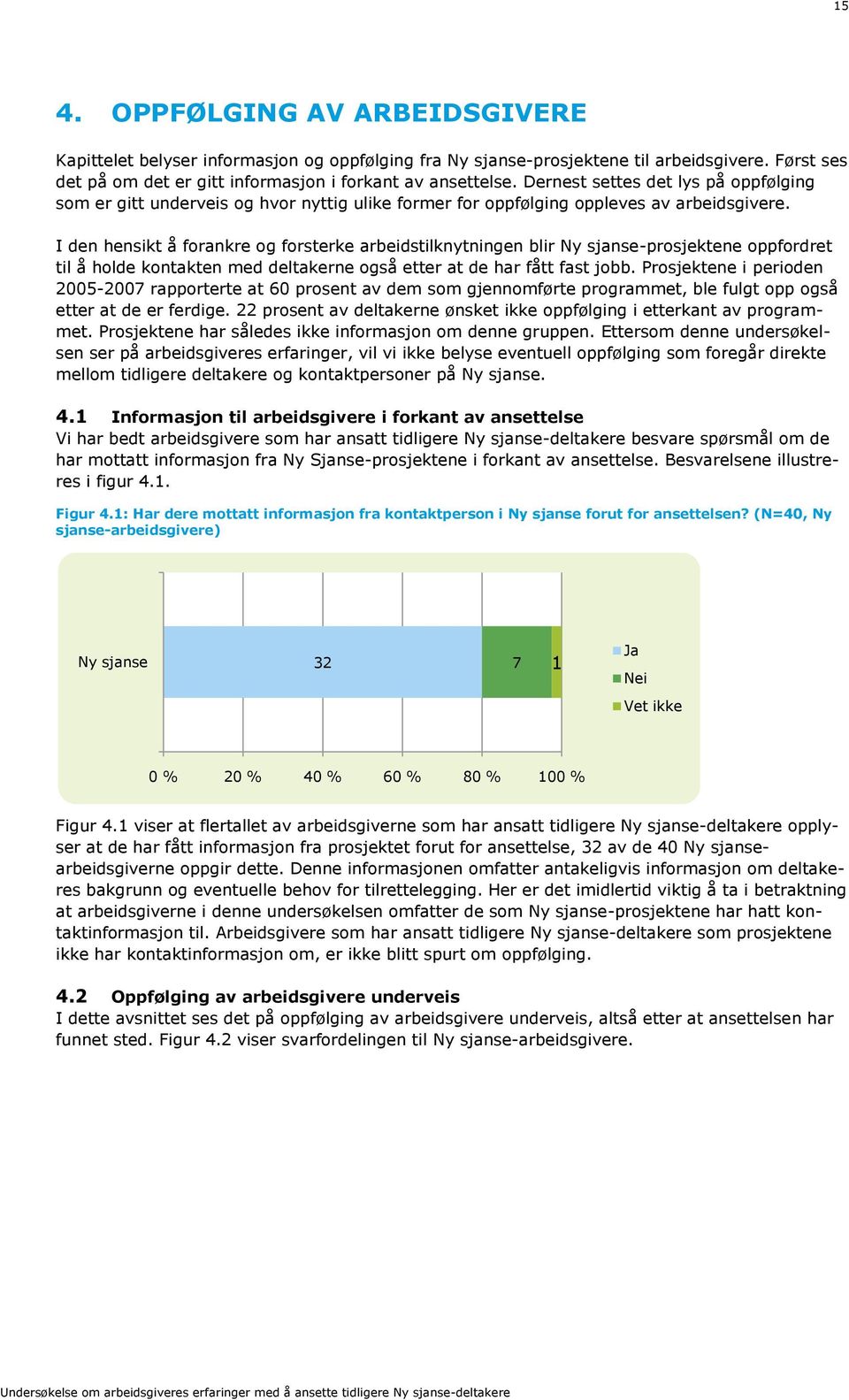 I den hensikt å forankre og forsterke arbeidstilknytningen blir Ny sjanse-prosjektene oppfordret til å holde kontakten med deltakerne også etter at de har fått fast jobb.