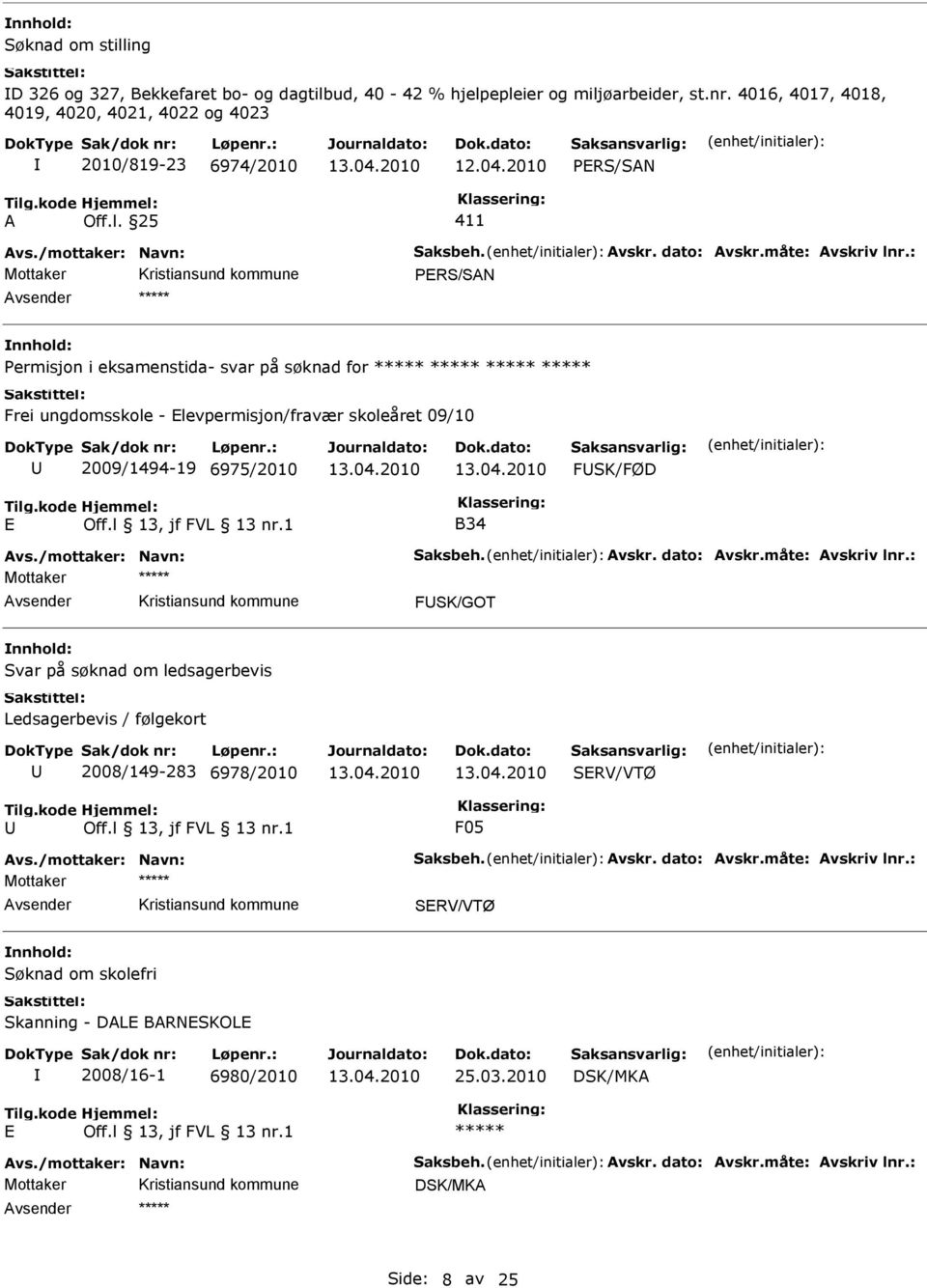 : PRS/SAN Permisjon i eksamenstida- svar på søknad for Frei ungdomsskole - levpermisjon/fravær skoleåret 09/10 2009/1494-19 6975/2010 FSK/FØD B34 Avs.