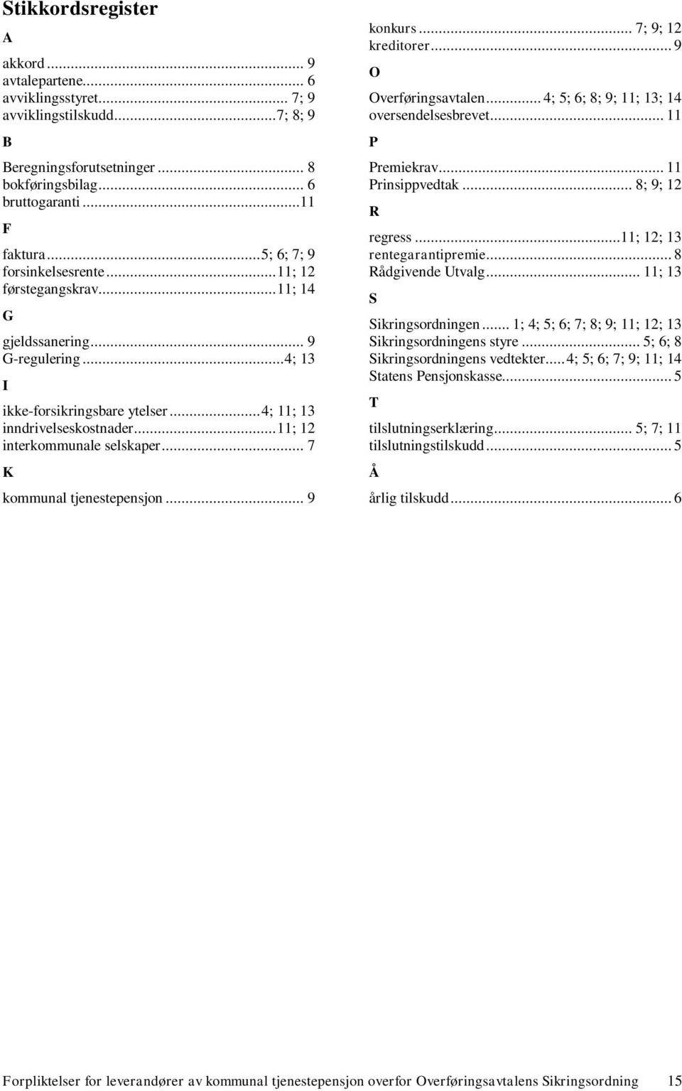 ..11; 12 interkommunale selskaper... 7 K kommunal tjenestepensjon... 9 konkurs... 7; 9; 12 kreditorer... 9 O Overføringsavtalen... 4; 5; 6; 8; 9; 11; 13; 14 oversendelsesbrevet... 11 P Premiekrav.