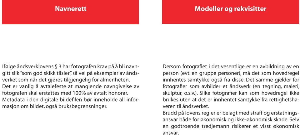 Metadata i den digitale bildefilen bør inneholde all informasjon om bildet, også bruksbegrensninger. Dersom fotografiet i det vesentlige er en avbildning av en person (evt.