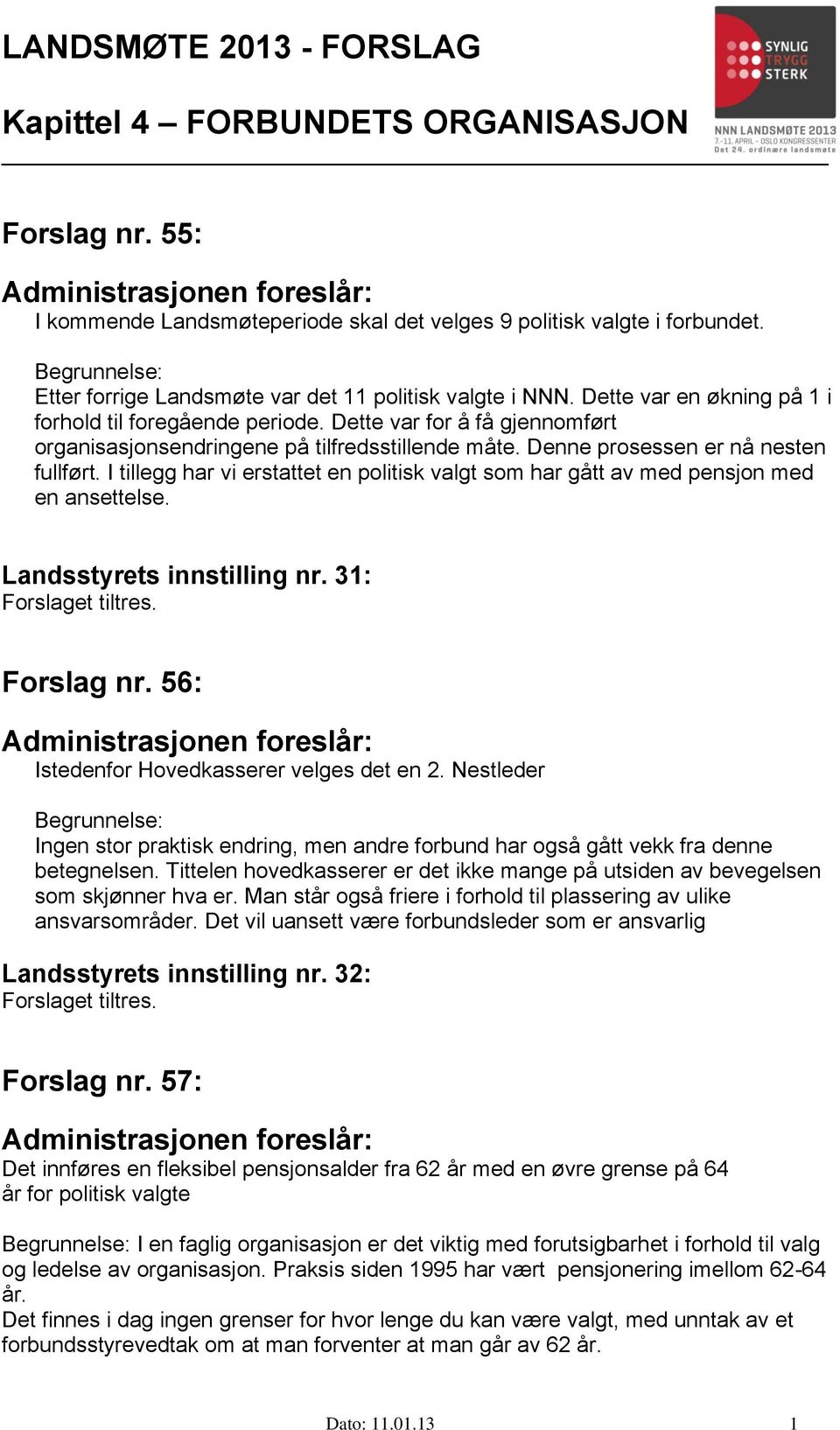 I tillegg har vi erstattet en politisk valgt som har gått av med pensjon med en ansettelse. Landsstyrets innstilling nr. 31: Forslaget tiltres. Forslag nr.