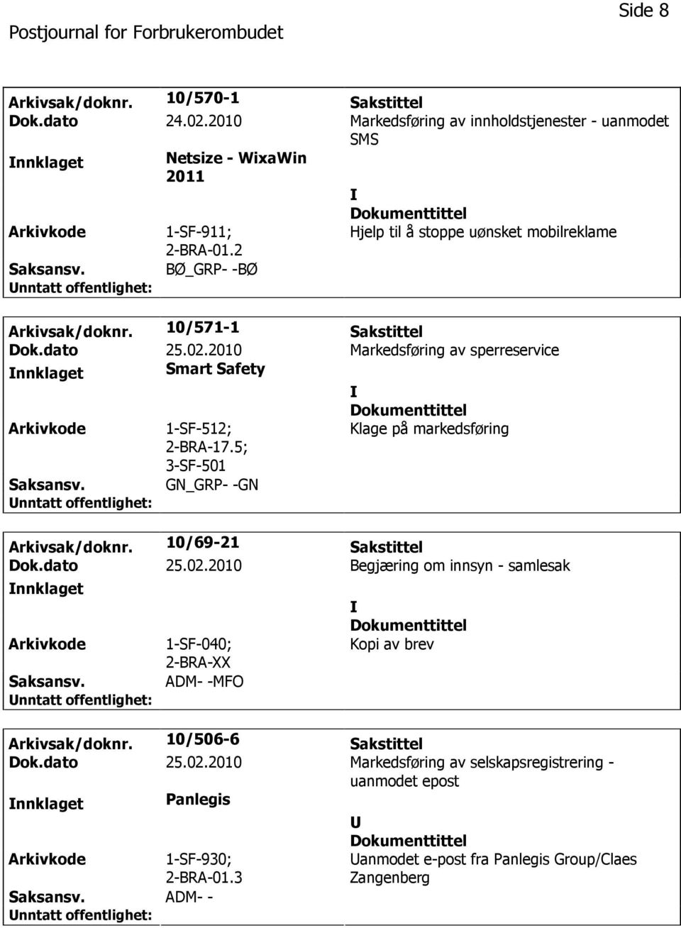 5; 3-SF-501 Klage på markedsføring GN_GRP- -GN Arkivsak/doknr. 10/69-21 Sakstittel Dok.dato 25.02.