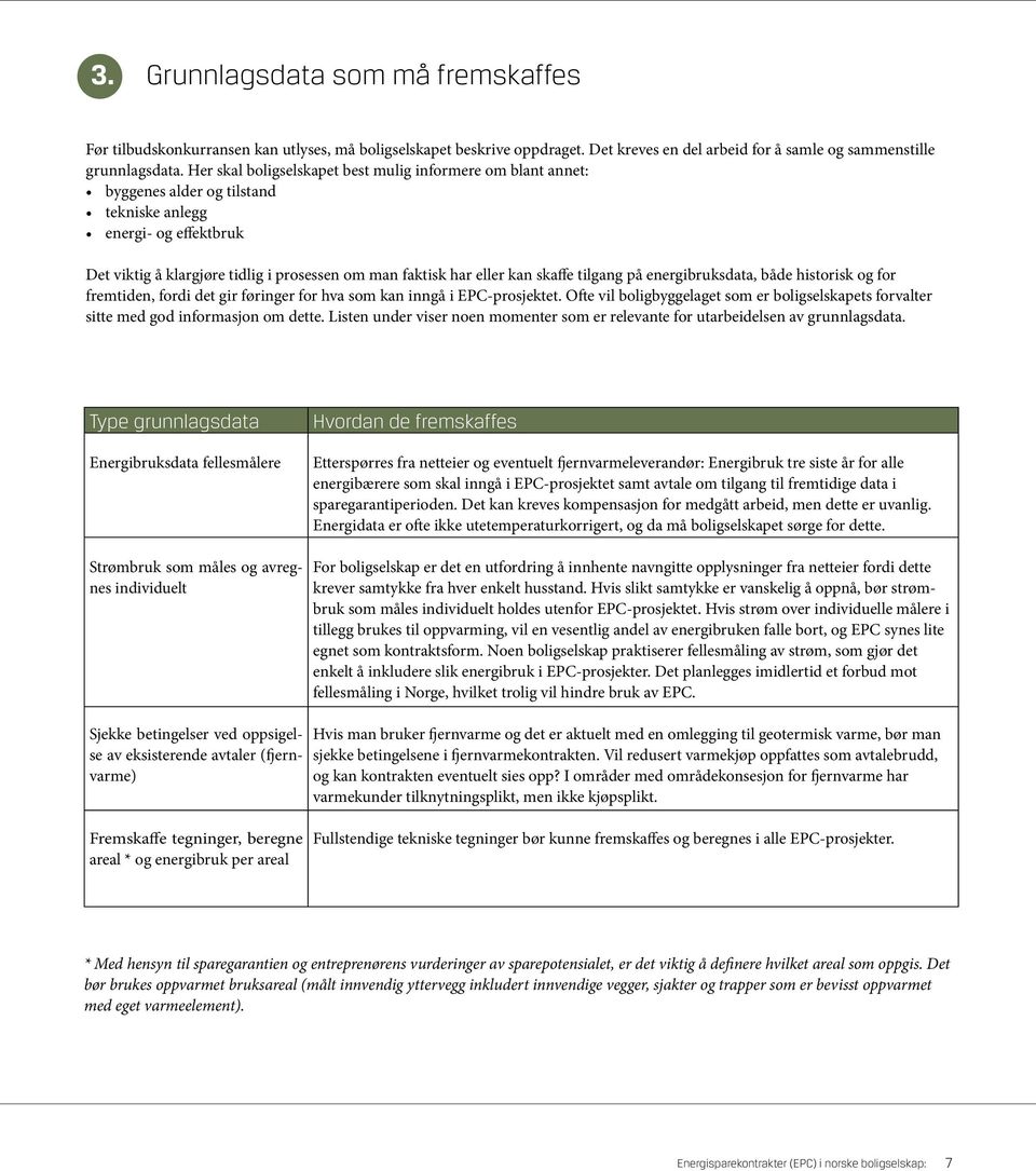 skaffe tilgang på energibruksdata, både historisk og for fremtiden, fordi det gir føringer for hva som kan inngå i EPC-prosjektet.