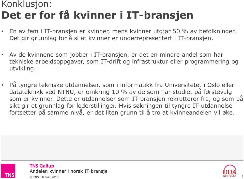 Av de kvinnene som jobber i IT-bransjen, er det en mindre andel som har tekniske arbeidsoppgaver, som IT-drift og infrastruktur eller programmering og utvikling.