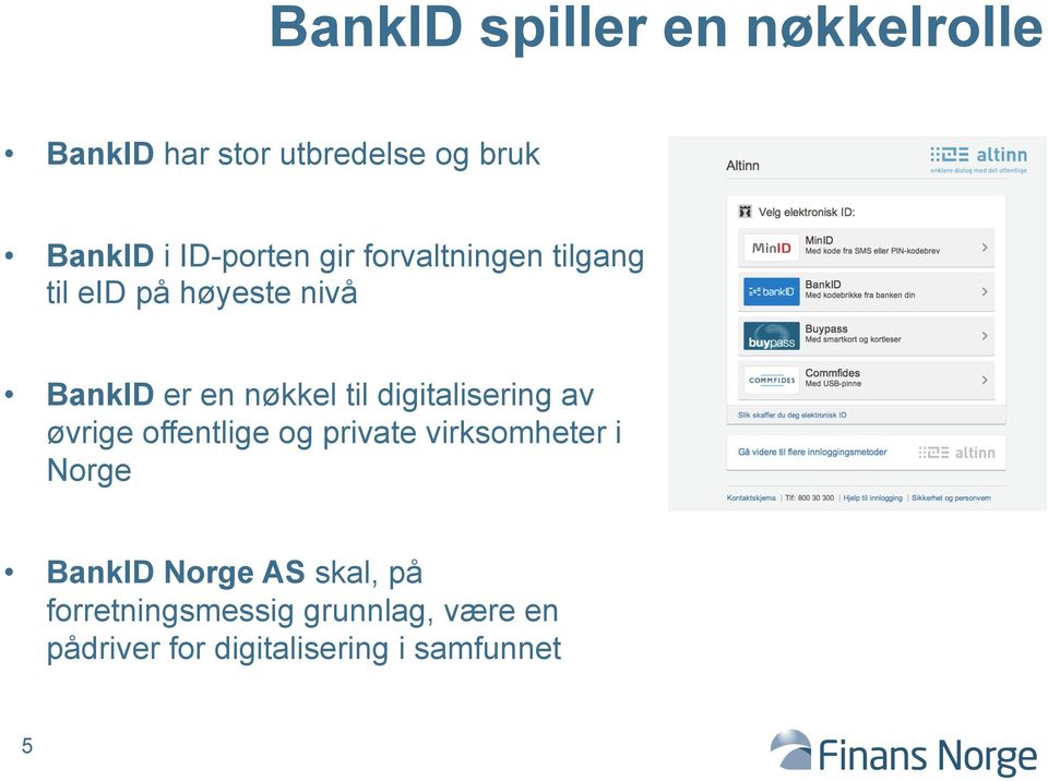 til digitalisering av øvrige offentlige og private virksomheter i Norge BankID