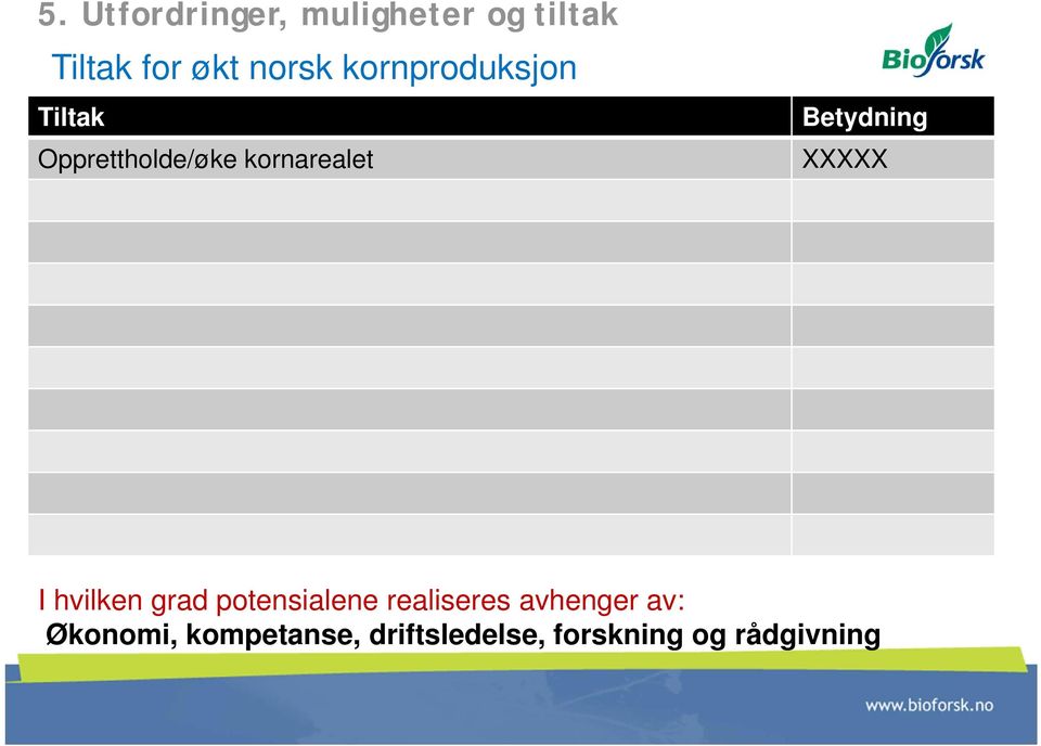 Betydning XXXXX I hvilken grad potensialene realiseres