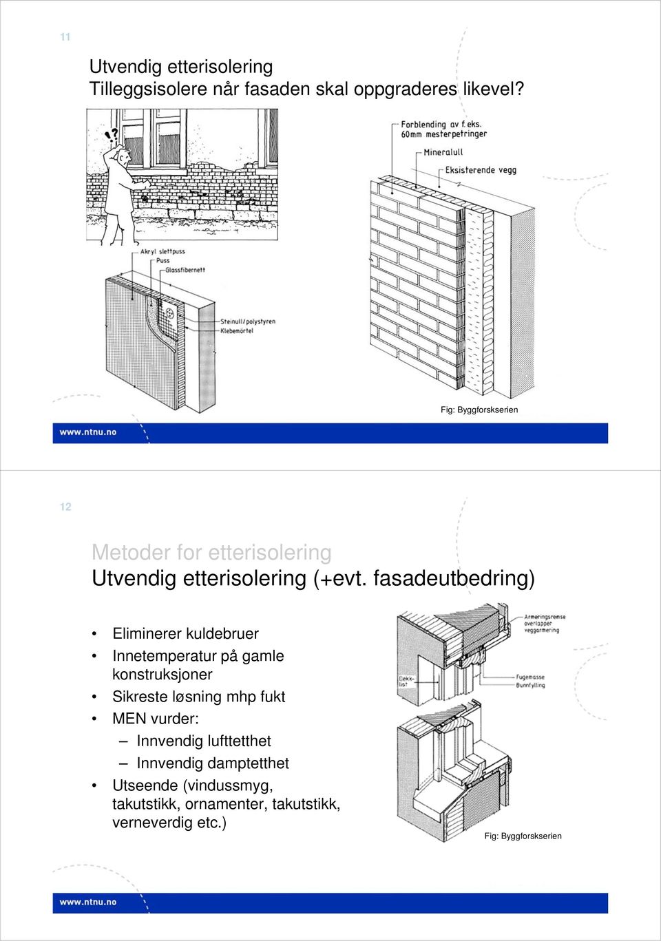 fasadeutbedring) Eliminerer kuldebruer Innetemperatur på gamle konstruksjoner Sikreste løsning