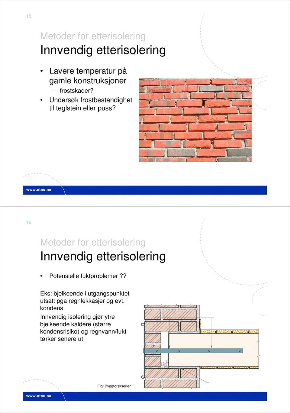 16 Metoder for etterisolering Innvendig etterisolering Potensielle fuktproblemer?