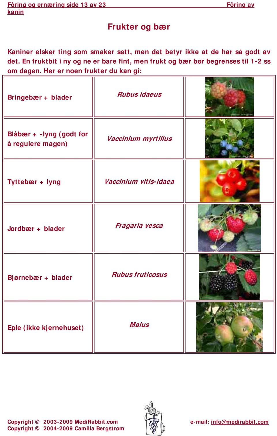 Her er noen frukter du kan gi: Bringebær + blader Rubus idaeus Blåbær + -lyng (godt for å regulere magen) Vaccinium