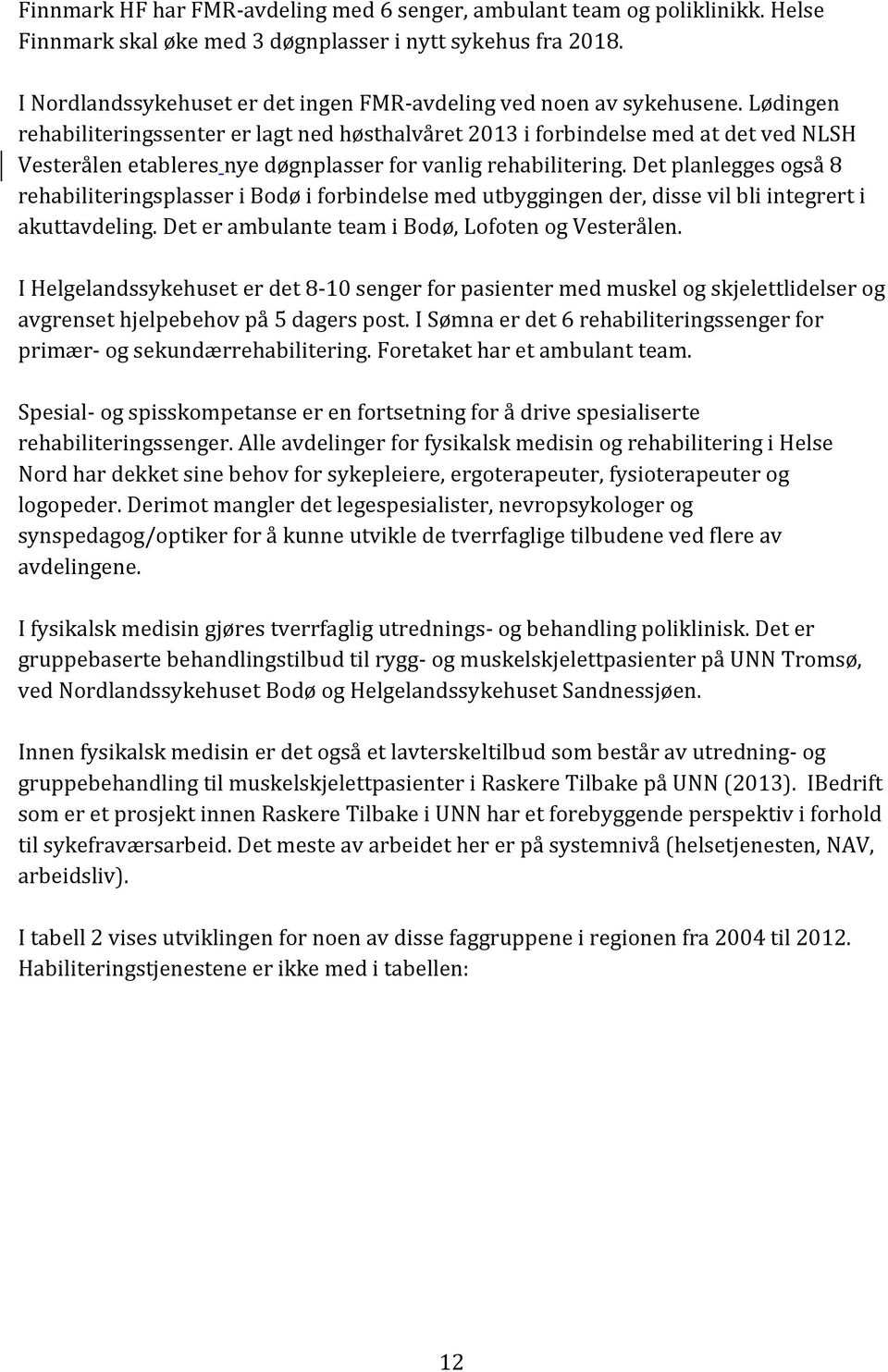 Lødingen rehabiliteringssenter er lagt ned høsthalvåret 2013 i forbindelse med at det ved NLSH Vesterålen etableres nye døgnplasser for vanlig rehabilitering.