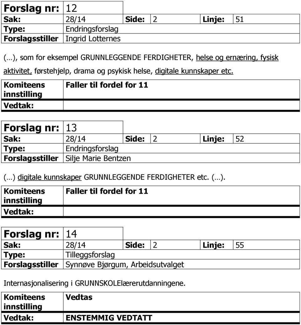 Forslag nr: 13 Faller til fordel for 11 Sak: 28/14 Side: 2 Linje: 52 Forslagsstiller Silje Marie Bentzen ( ) digitale kunnskaper GRUNNLEGGENDE