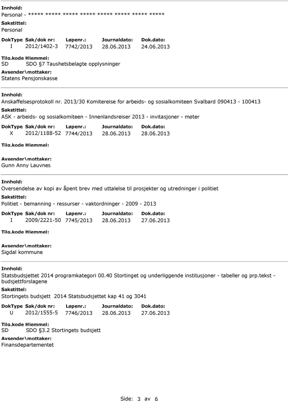 Oversendelse av kopi av åpent brev med uttalelse til prosjekter og utredninger i politiet Politiet - bemanning - ressurser - vaktordninger - 2009-2013 2009/2221-50 7745/2013 27.06.