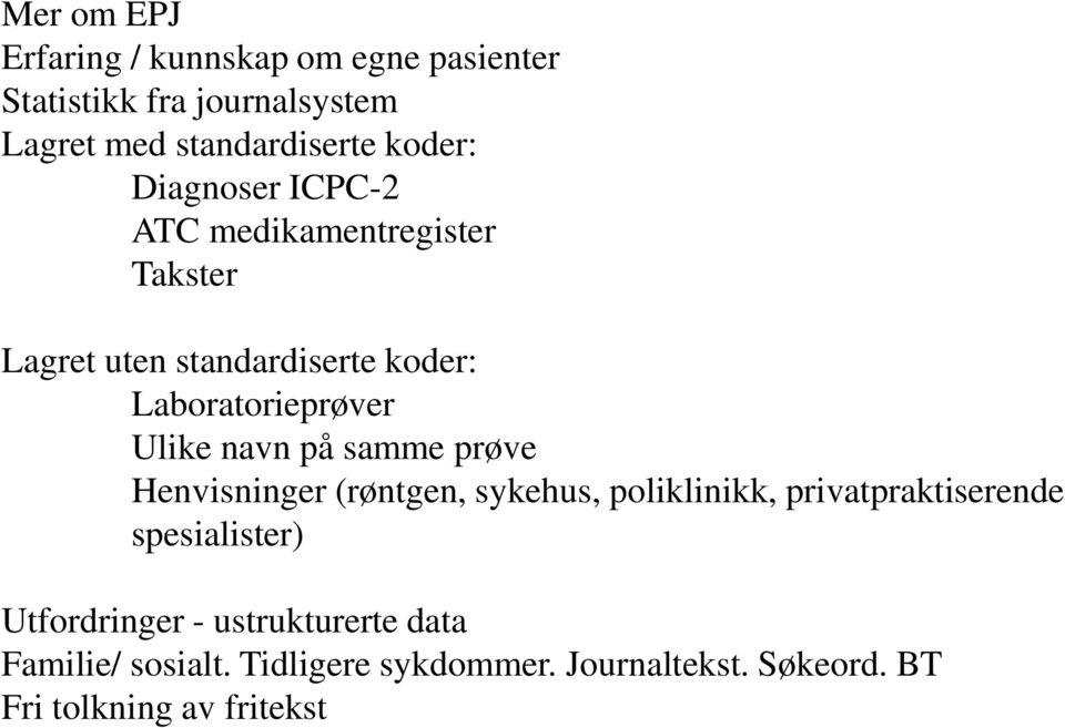 Ulike navn på samme prøve Henvisninger (røntgen, sykehus, poliklinikk, privatpraktiserende spesialister)