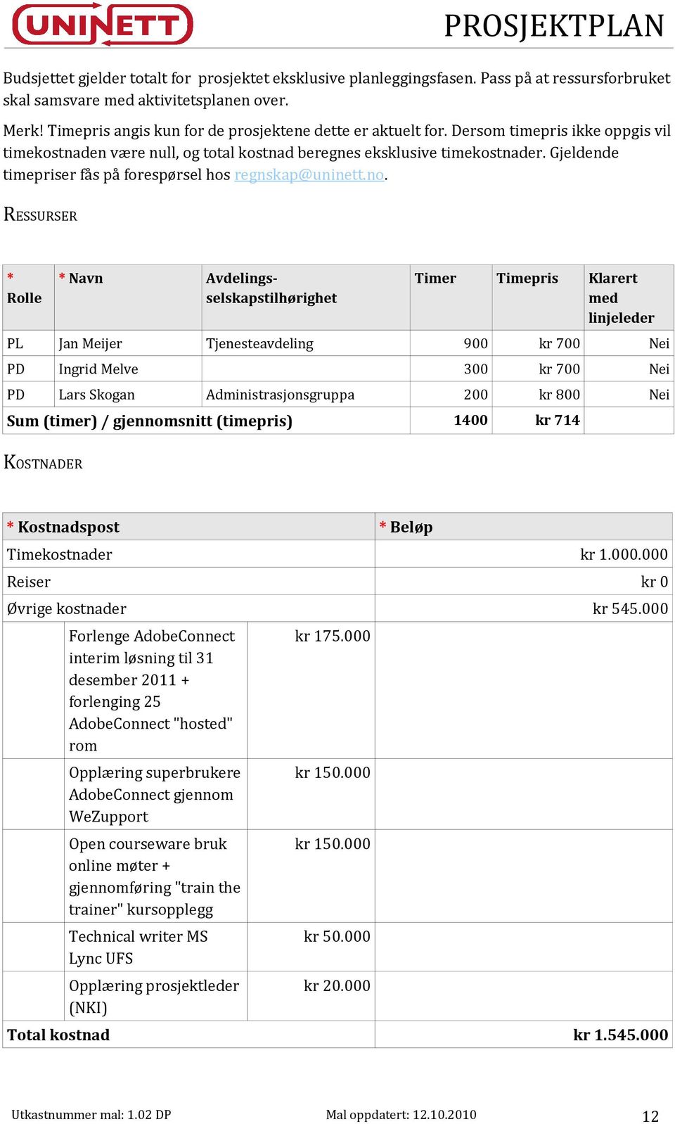 Gjeldende timepriser fås på forespørsel hos regnskap@uninett.no.