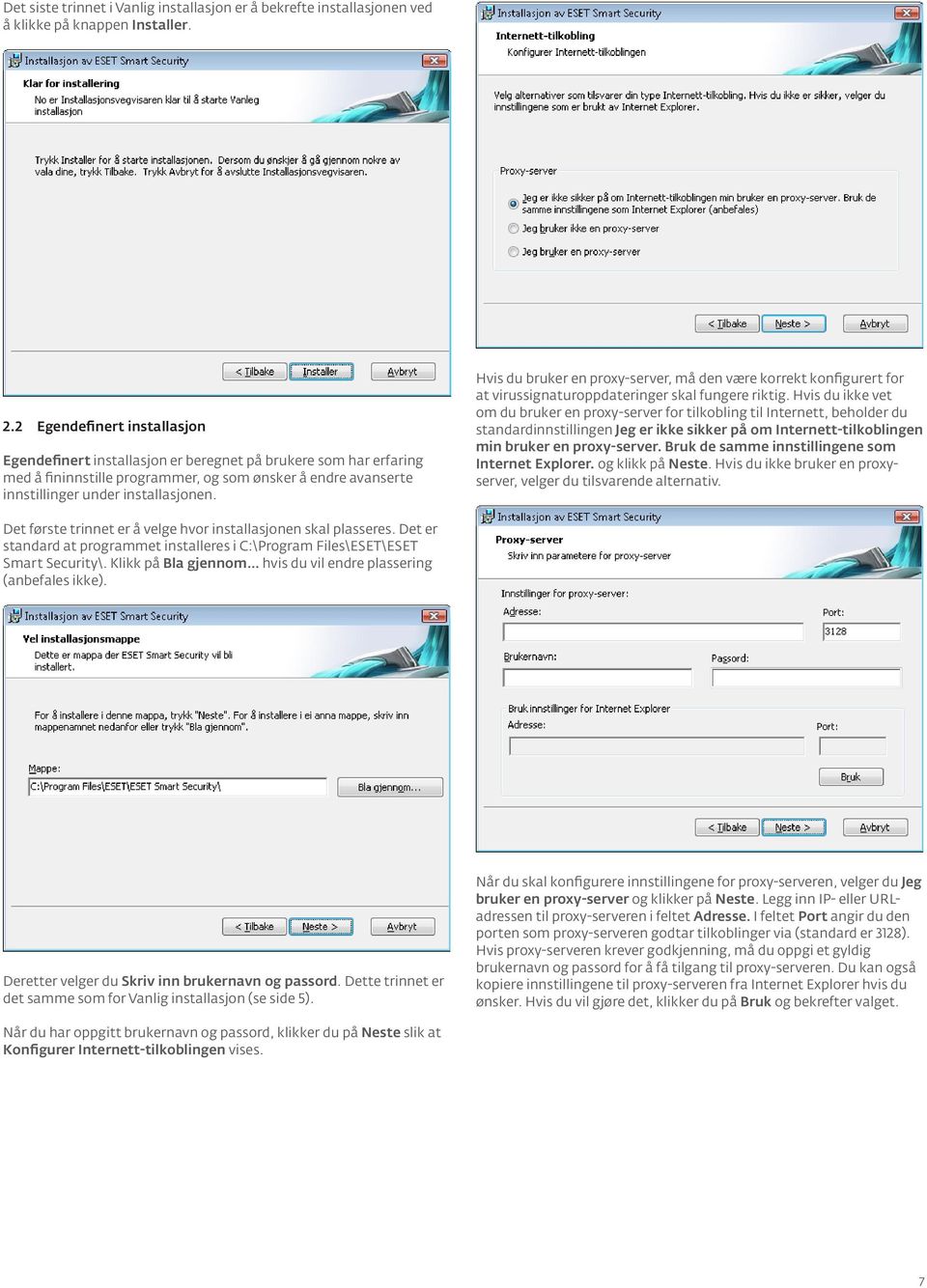 Hvis du bruker en proxy-server, må den være korrekt konfigurert for at virussignaturoppdateringer skal fungere riktig.