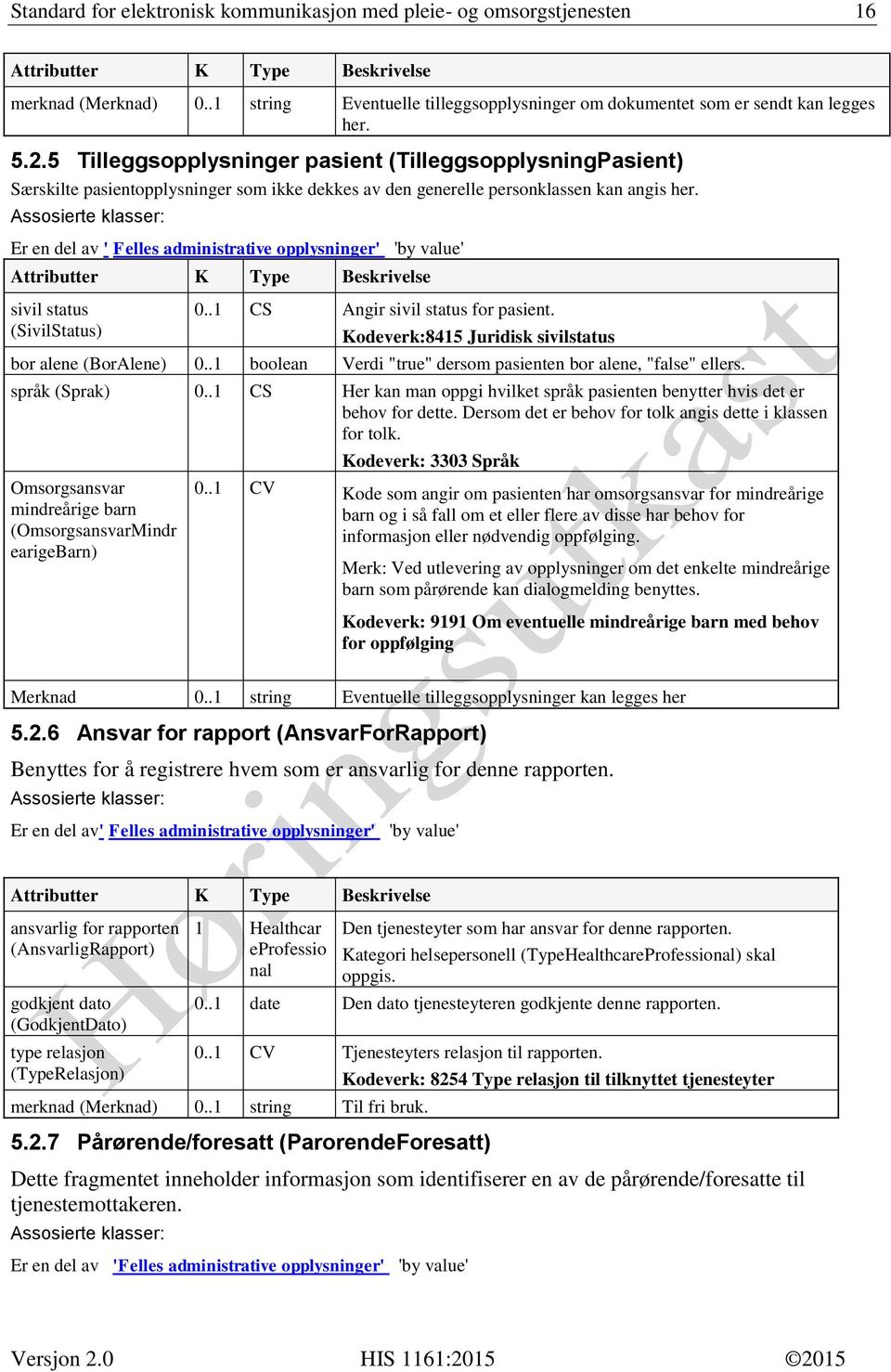 Er en del av ' Felles administrative opplysninger' 'by value' sivil status (SivilStatus) 0..1 CS Angir sivil status for pasient. Kodeverk:8415 Juridisk sivilstatus bor alene (BorAlene) 0.