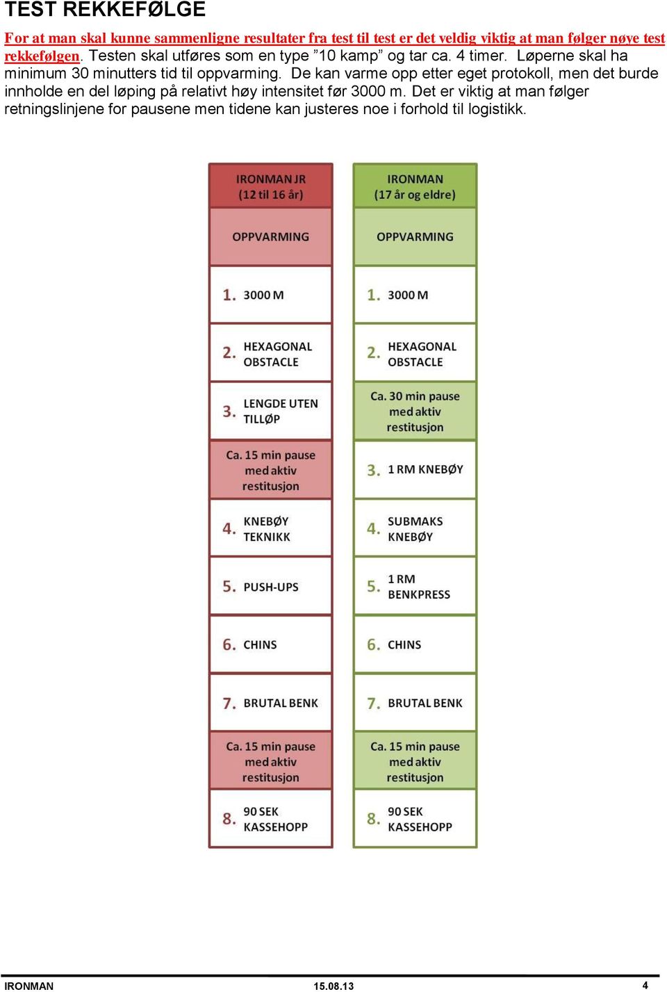 Løperne skal ha minimum 30 minutters tid til oppvarming.