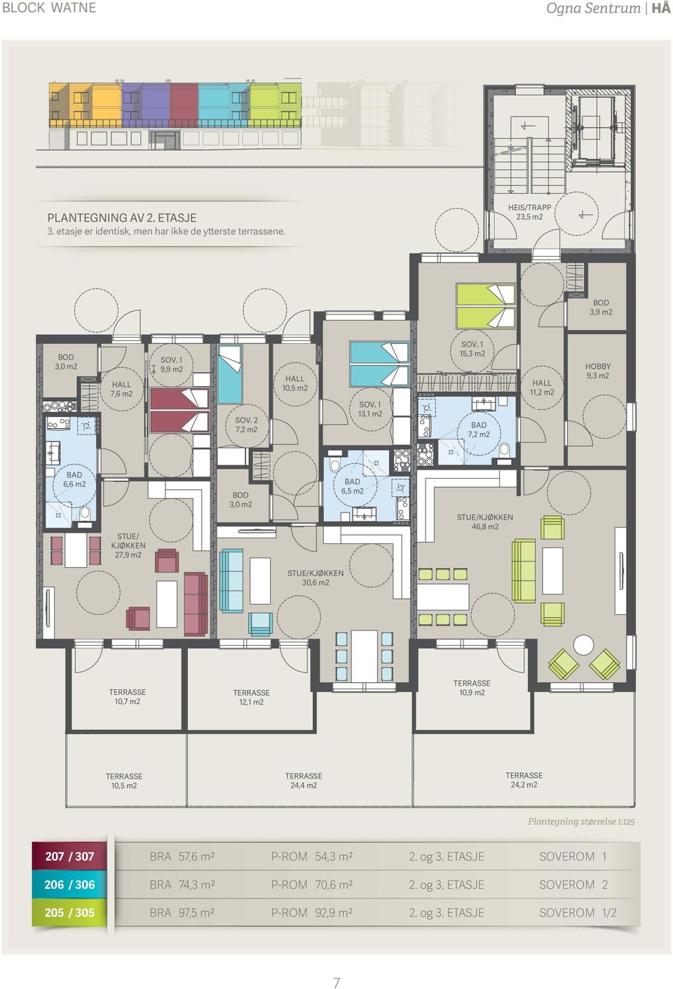 3,0 m2 6,5 m2 46,8 m2 30,6 m2 12,1 m2 10,7 m2 12,1 m2 10,5 m2 24,4 m2 24,2 m2 Plantegning størrelse 1:125 207 / 307 BRA 57,6 m2 P-ROM