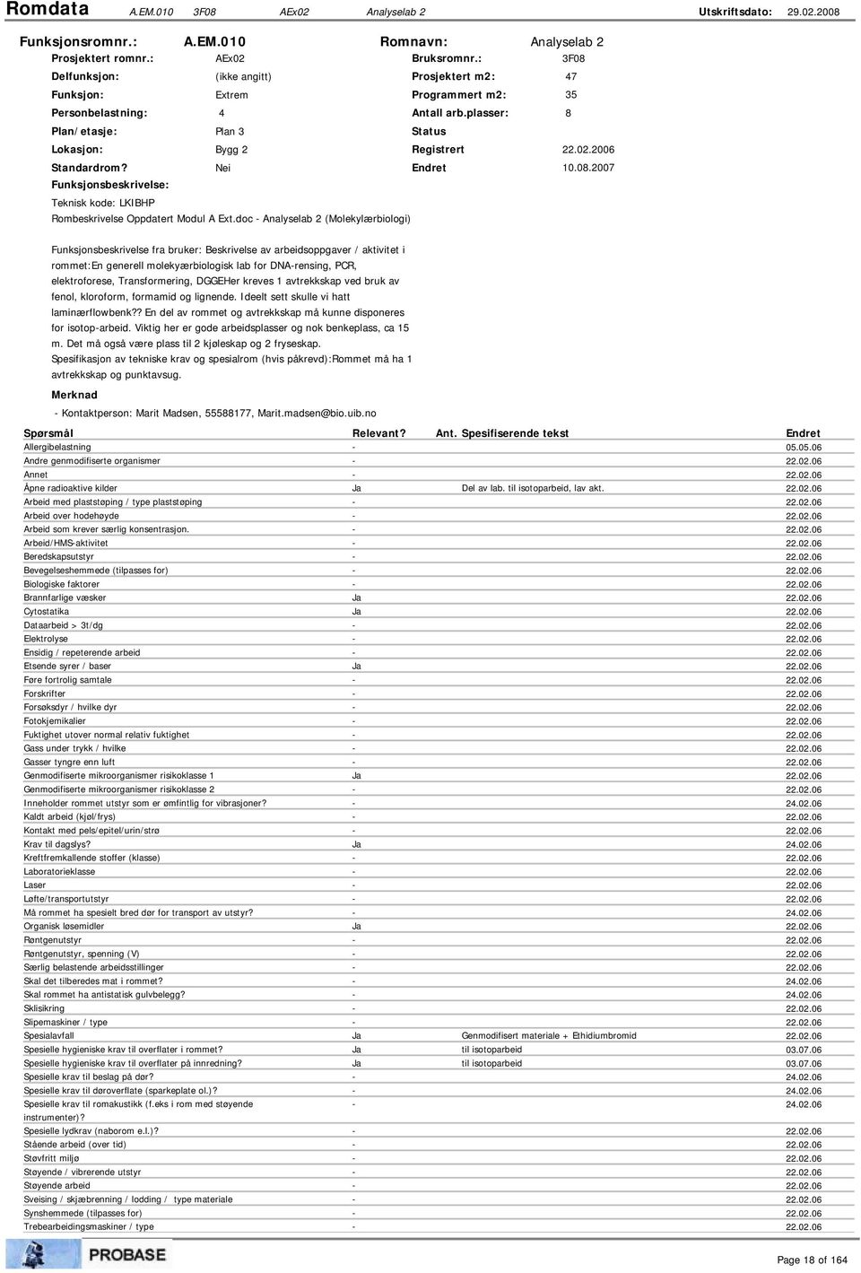 Nei 10.08.2007 Funksjonsbeskrivelse: Teknisk kode: LKIBHP Rombeskrivelse Oppdatert Modul A Ext.