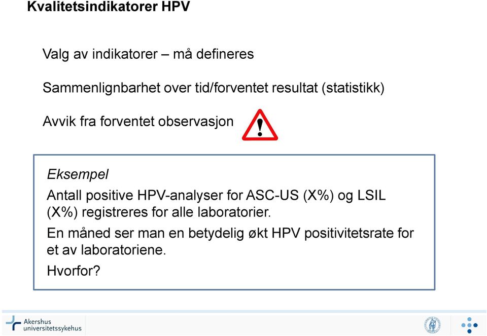 positive HPV-analyser for ASC-US (X%) og LSIL (X%) registreres for alle laboratorier.