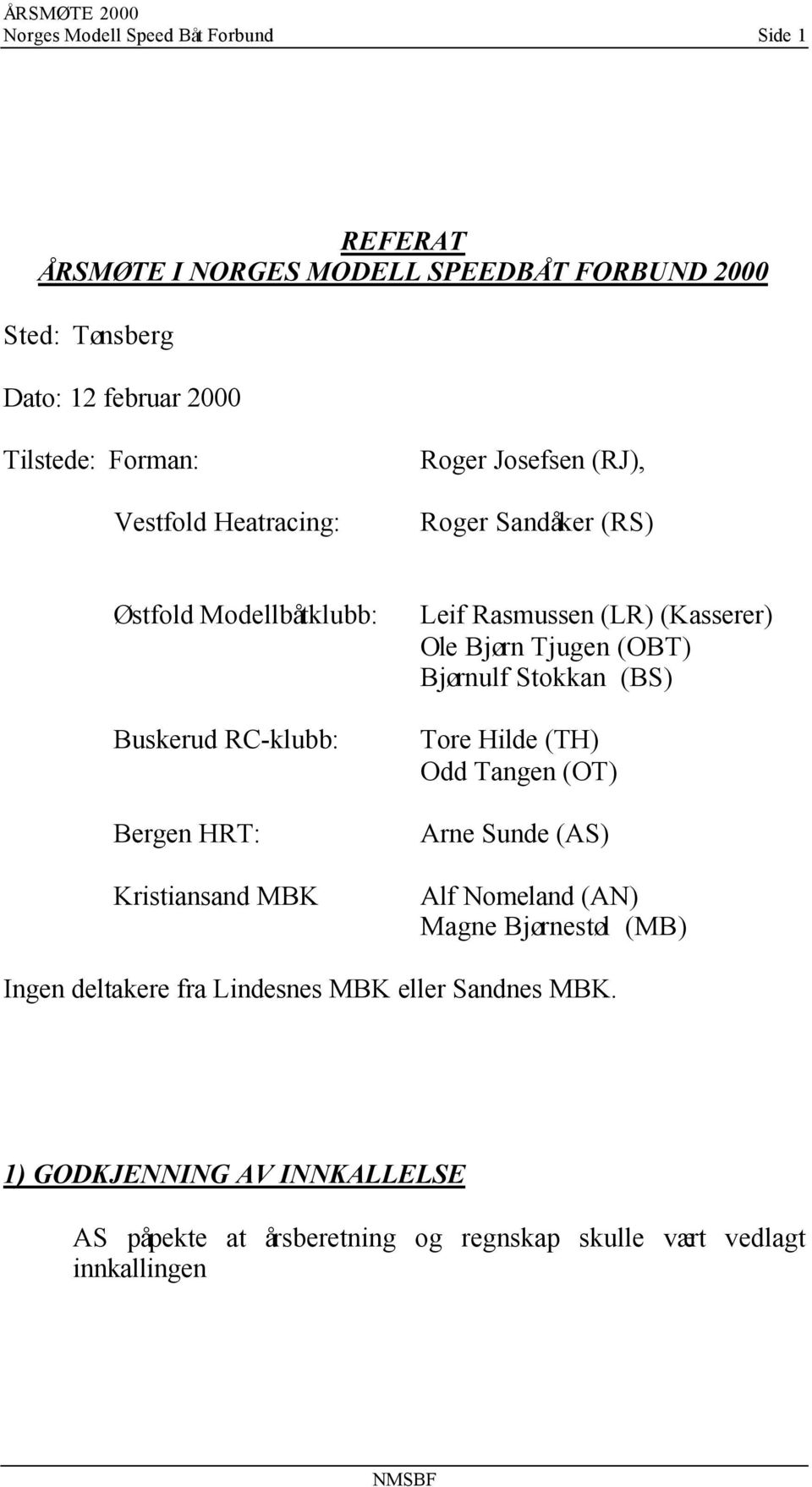 (LR) (Kasserer) Ole Bjørn Tjugen (OBT) Bjørnulf Stokkan (BS) Tore Hilde (TH) Odd Tangen (OT) Arne Sunde (AS) Alf Nomeland (AN) Magne Bjørnestøl (MB)