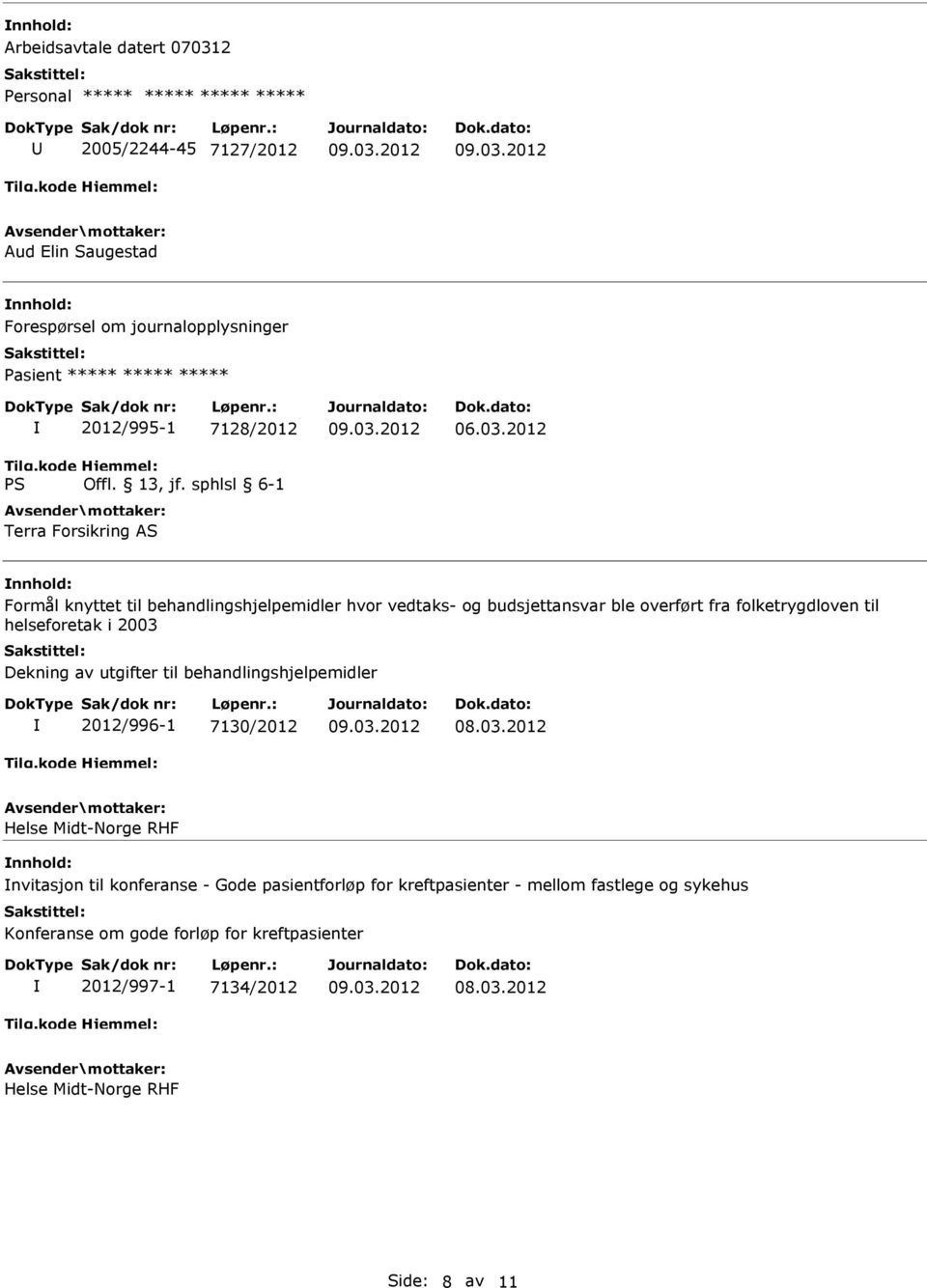 helseforetak i 2003 Dekning av utgifter til behandlingshjelpemidler 2012/996-1 7130/2012 Helse Midt-Norge RHF nvitasjon til konferanse - Gode
