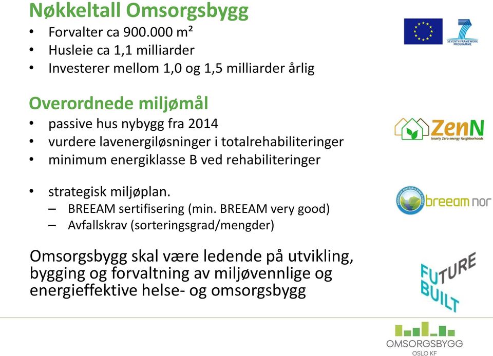 2014 vurdere lavenergiløsninger i totalrehabiliteringer minimum energiklasse B ved rehabiliteringer strategisk miljøplan.