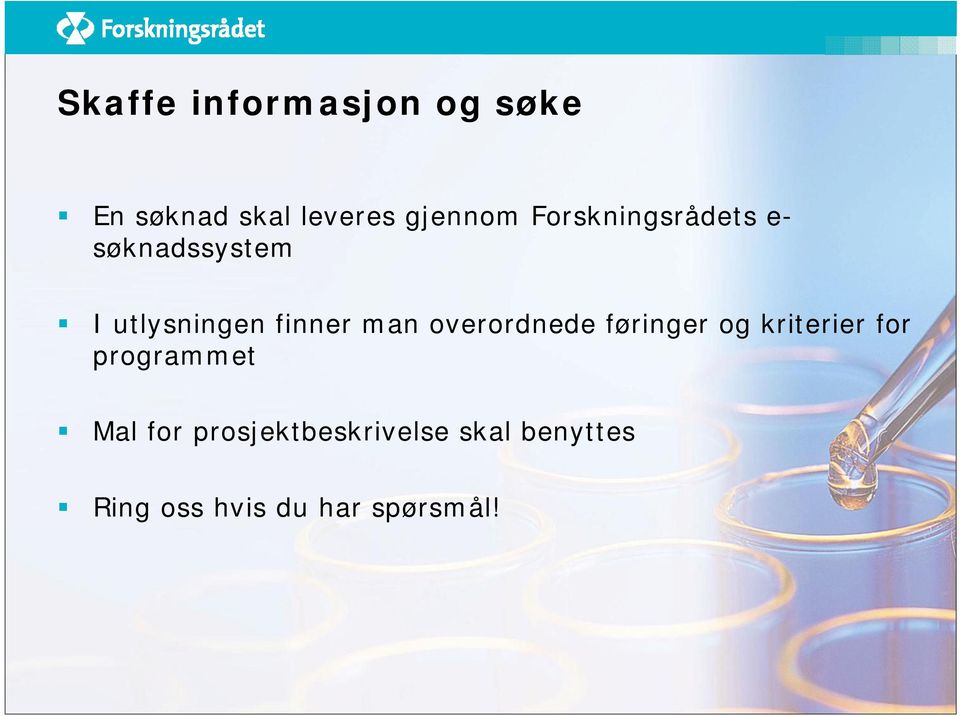 overordnede føringer og kriterier for programmet Mal for