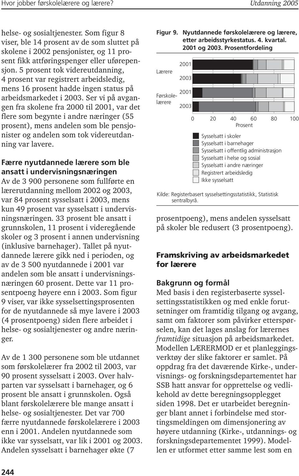 Ser vi på avgangen fra skolene fra 2000 til 2001, var det flere som begynte i andre næringer (55 prosent), mens andelen som ble pensjonister og andelen som tok videreutdanning var lavere.