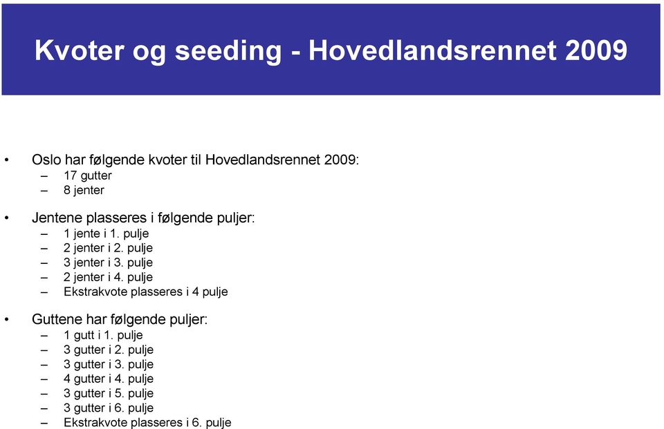 pulje 2 jenter i 4. pulje Ekstrakvote plasseres i 4 pulje Guttene har følgende puljer: 1 gutt i 1.