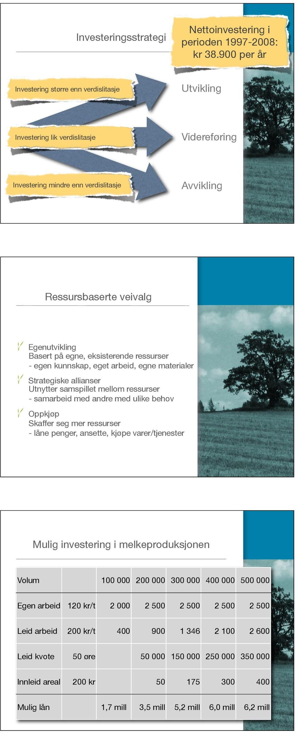 eksisterende ressurser - egen kunnskap, eget arbeid, egne materialer Strategiske allianser Utnytter samspillet mellom ressurser - samarbeid med andre med ulike behov Oppkjøp Skaffer seg mer ressurser