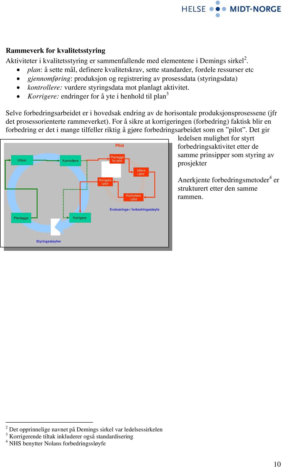 planlagt aktivitet. Korrigere: endringer for å yte i henhold til plan 3 Selve forbedringsarbeidet er i hovedsak endring av de horisontale produksjonsprosessene (jfr det prosessorienterte rammeverket).