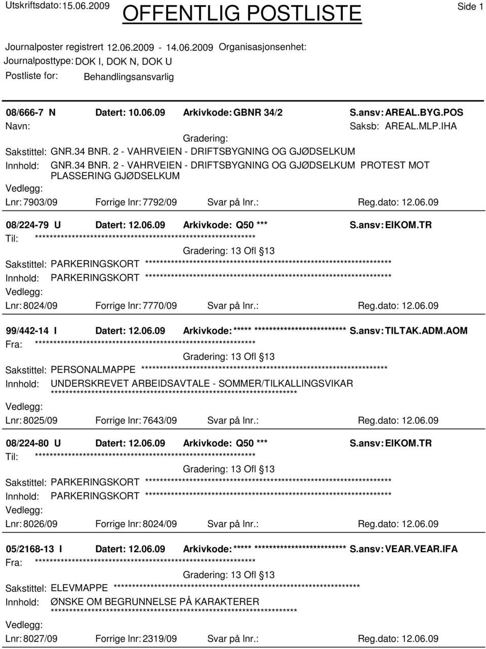 dato: 12.06.09 08/224-79 U Datert: 12.06.09 Arkivkode: Q50 *** S.ansv: EIKOM.TR Sakstittel: PARKERINGSKORT Innhold: PARKERINGSKORT Lnr: 8024/09 Forrige lnr: 7770/09 Svar på lnr.: Reg.dato: 12.06.09 99/442-14 I Datert: 12.