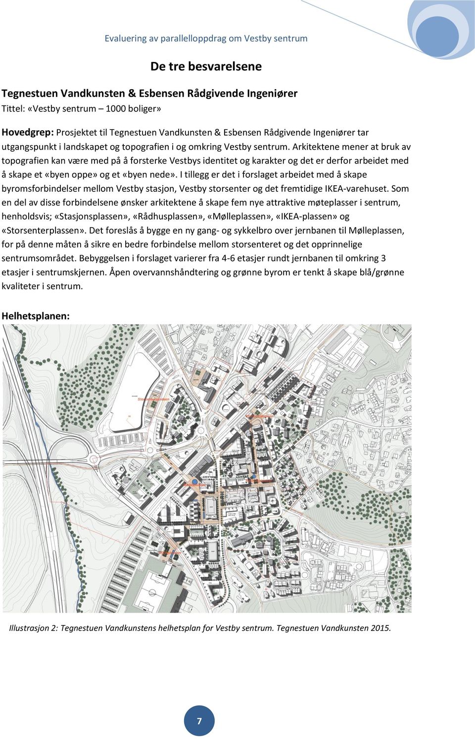 Arkitektene mener at bruk av topografien kan være med på å forsterke Vestbys identitet og karakter og det er derfor arbeidet med å skape et «byen oppe» og et «byen nede».