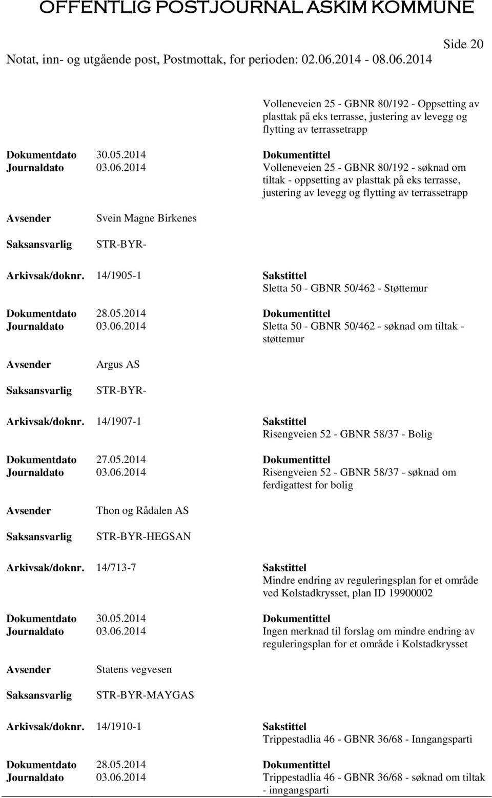 14/1905-1 Sakstittel Sletta 50 - GBNR 50/462 - Støttemur Dokumentdato 28.05.2014 Dokumentittel Journaldato 03.06.