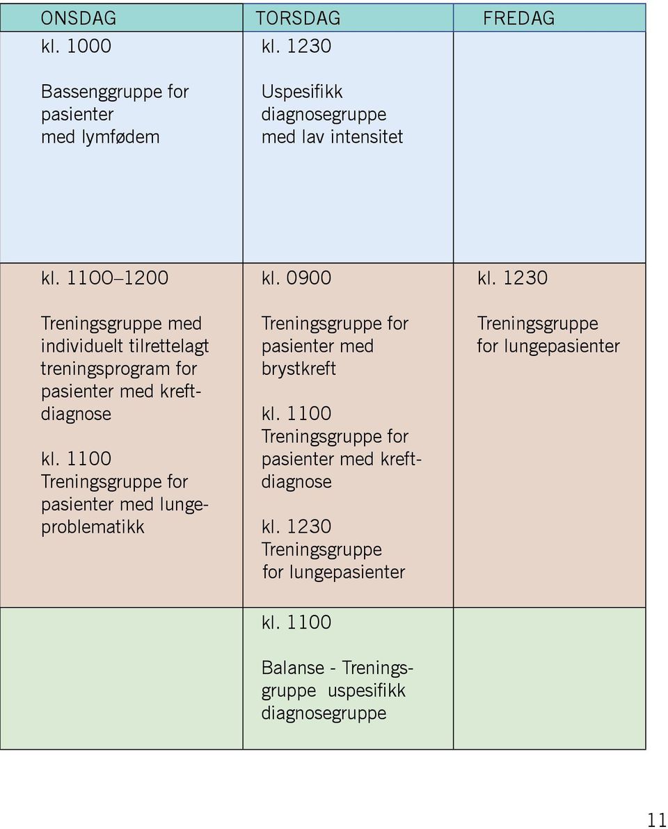 11OO 1200 Treningsgruppe med individuelt tilrettelagt treningsprogram for pasienter med kreftdiagnose kl.