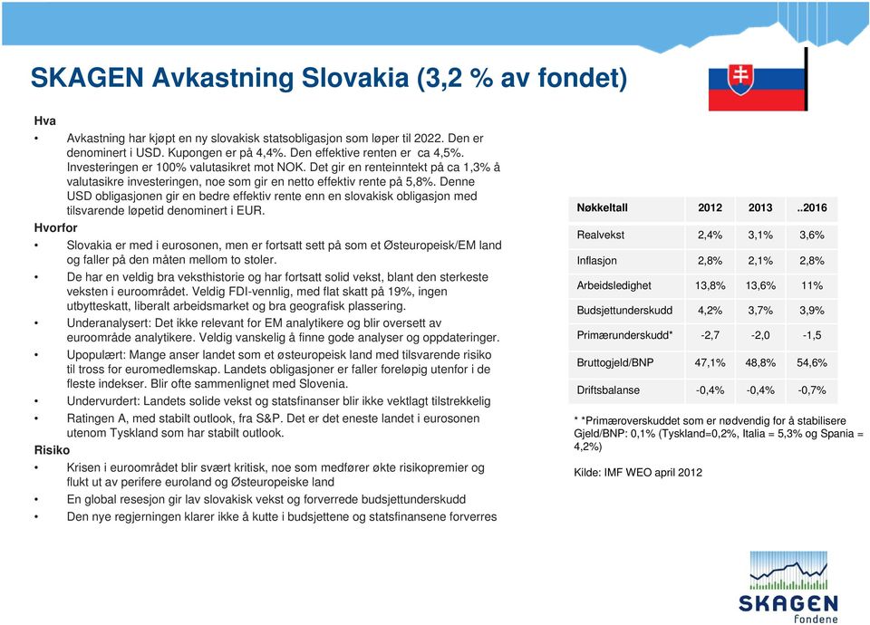 Denne USD obligasjonen gir en bedre effektiv rente enn en slovakisk obligasjon med tilsvarende løpetid denominert i EUR.