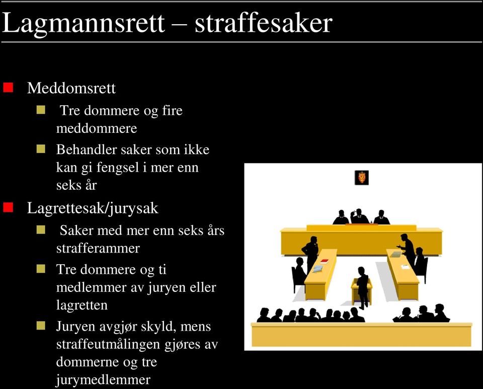 enn seks års strafferammer Tre dommere og ti medlemmer av juryen eller lagretten