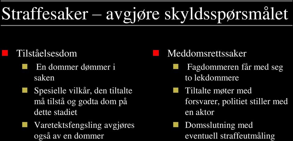 også av en dommer Meddomsrettssaker Fagdommeren får med seg to lekdommere Tiltalte møter