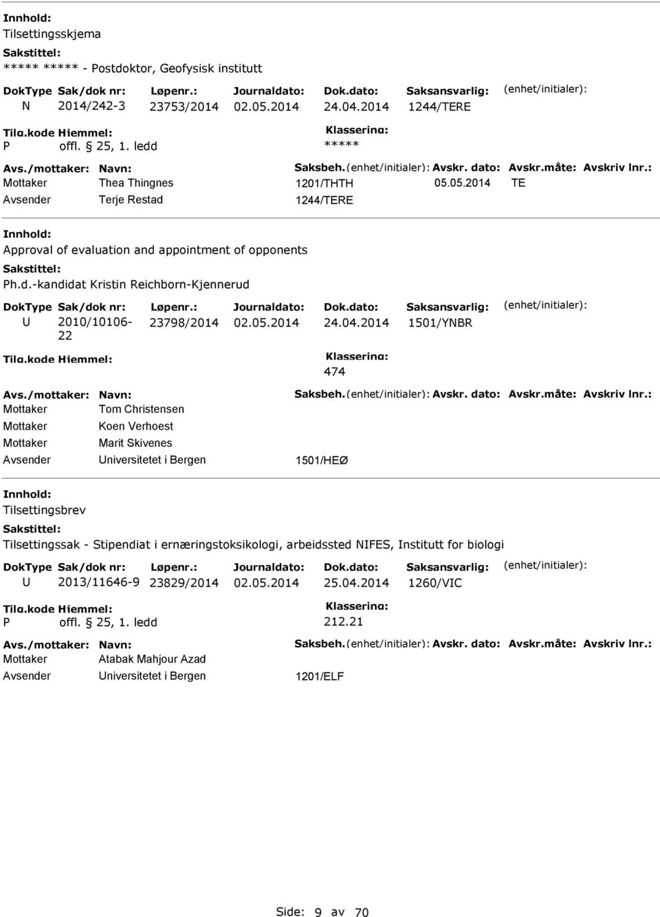 2014 1501/YBR 474 Avs./mottaker: avn: Saksbeh. Avskr. dato: Avskr.måte: Avskriv lnr.