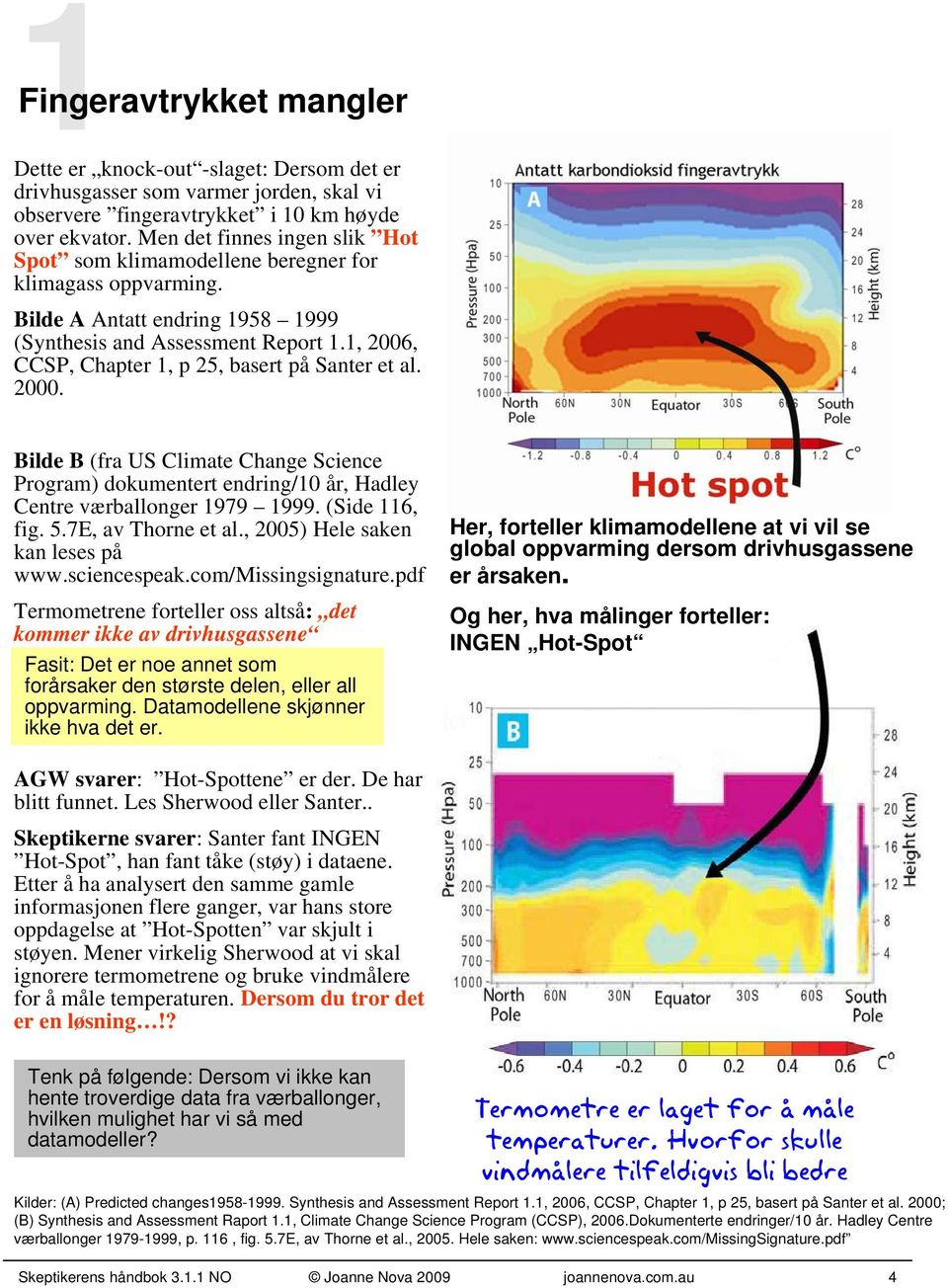 Men det finnes ingen slik Hot Spot som klimamodellene beregner for klimagass oppvarming. Bilde A Antatt endring 1958 1999 (Synthesis and Assessment Report 1.