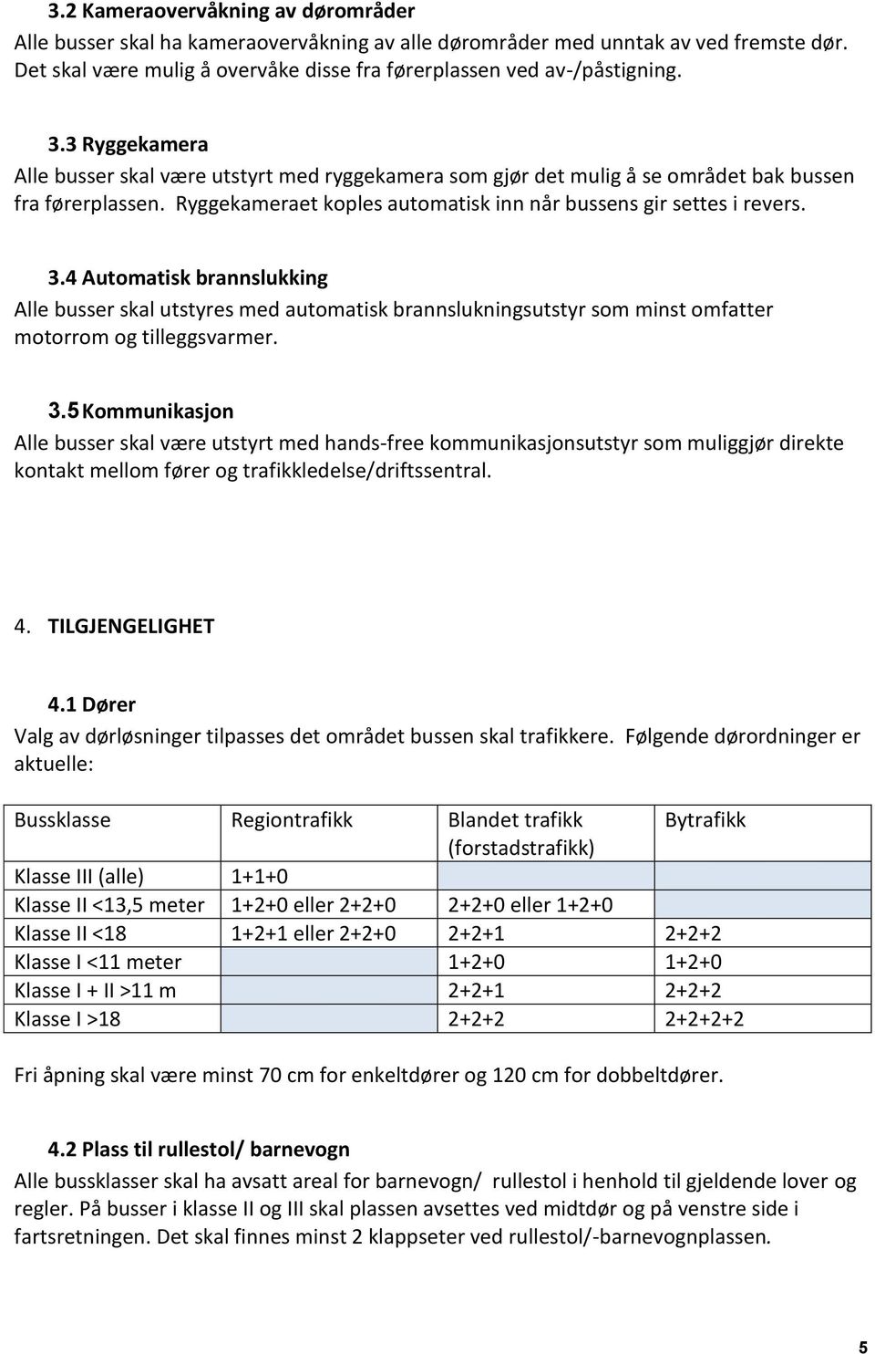 4 Automatisk brannslukking Alle busser skal utstyres med automatisk brannslukningsutstyr som minst omfatter motorrom og tilleggsvarmer. 3.