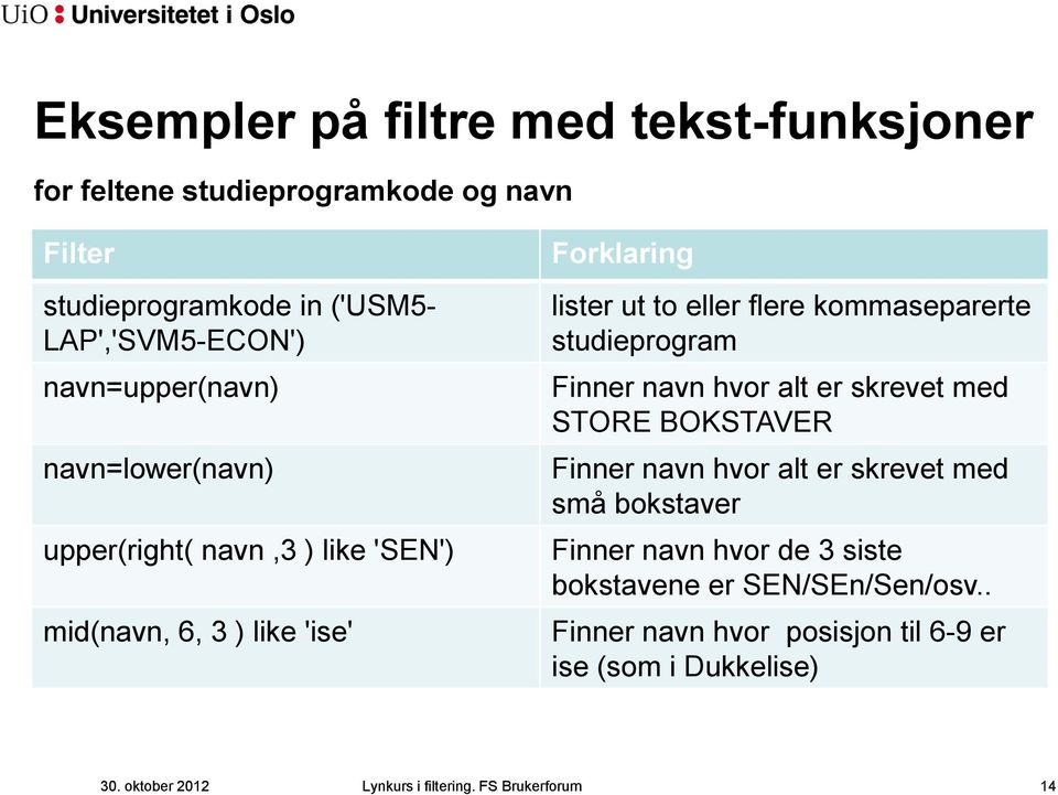 kommaseparerte studieprogram Finner navn hvor alt er skrevet med STORE BOKSTAVER Finner navn hvor alt er skrevet med små bokstaver Finner navn