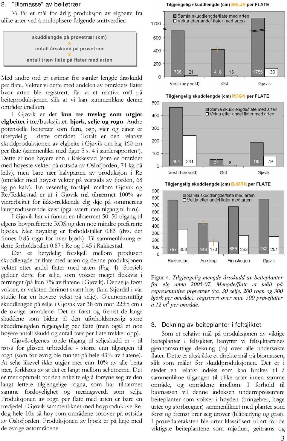 Vekter vi dette med andelen av områdets flater hvor arten ble registrert, får vi et relativt mål på beiteproduksjonen slik at vi kan sammenlikne denne områder imellom.