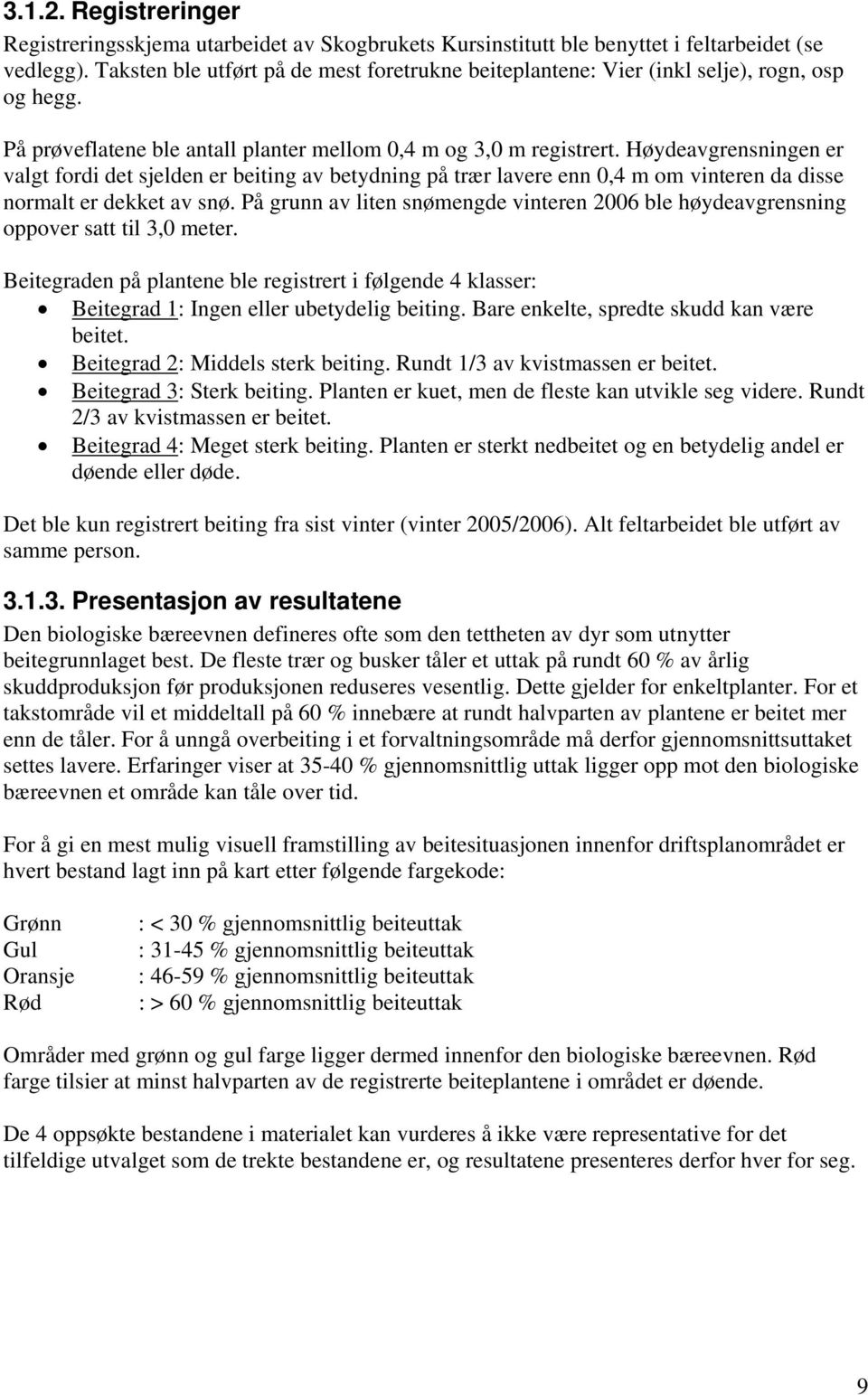 Høydeavgrensningen er valgt fordi det sjelden er beiting av betydning på trær lavere enn 0,4 m om vinteren da disse normalt er dekket av snø.