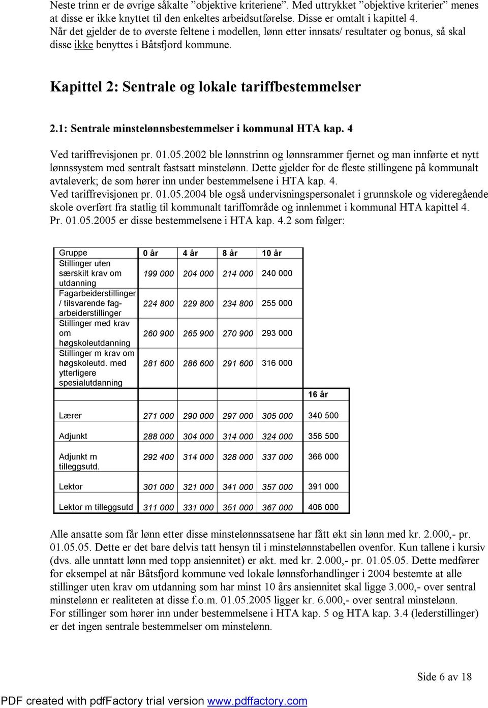 1: Sentrale minstelønnsbestemmelser i kommunal HTA kap. 4 Ved tariffrevisjonen pr. 01.05.