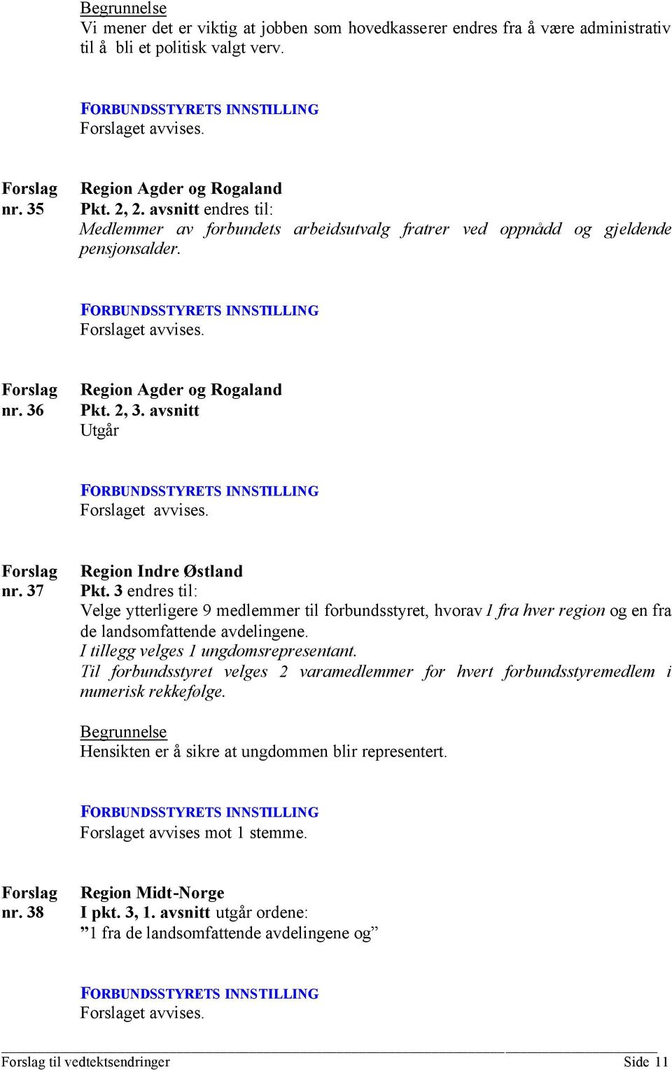 3 endres til: Velge ytterligere 9 medlemmer til forbundsstyret, hvorav 1 fra hver region og en fra de landsomfattende avdelingene. I tillegg velges 1 ungdomsrepresentant.