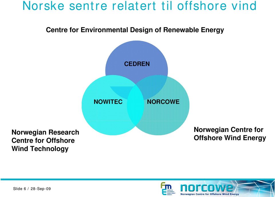 NORCOWE Norwegian Research Centre for Offshore Wind